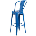 Flash Furniture Commercial Grade 30" High Metal Indoor-Outdoor Barstool with Back - Blue-Seat Drain Hole assists in drying