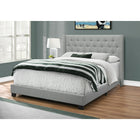 Monarch Specialties 5984Q Queen Size Bed - Grey Linen With Chrome Trim-Classic style with chrome nail head trim and cushioned diamond tufting for a luxurious look