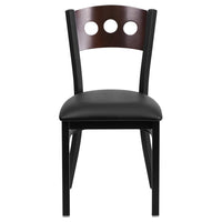 Flash Furniture HERCULES Series Black 3 Circle Back Metal Restaurant Chair - Walnut Wood Back, Black Vinyl Seat-Metal Dining Chair