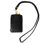 ASHLIN DESIGNER, ENRIQUE, I.D. Holder Lanyard Zippered Cases, Tuscany Leathe Black-Back panel: 3 angled card slots-pockets
