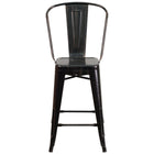 Flash Furniture 24" High Black-Antique Gold Metal Indoor-Outdoor Counter Height Stool with Back-Bistro Style Counter Stool