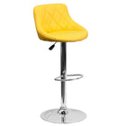 Flash Furniture Contemporary Yellow Vinyl Bucket Seat Adjustable Height Barstool with Diamond Pattern Back & Chrome Base-Mid-Back Design