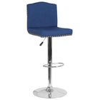 Flash Furniture Bellagio Contemporary Adjustable Height Barstool with Accent Nail Trim in Blue Fabric-Arched Back Design