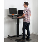 Rocelco 40" Mobile Adjustable Height Standing Desk w/ Enhanced Vertical Range-Ergonomic retractable keyboard tray sits 26.5" above floor at lowest position, for comfortable keyboarding when seated.