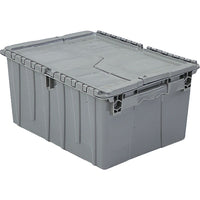 Orbis FlipakTM Polyethylene Plastic (PE) Distribution Containers, 11.8" x 9.8", Grey, 3 Pack-Reusable, returnable, attached-lid containers are ideal for use in wholesale product distribution and as picking containers