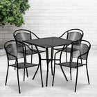 Flash Furniture 28" Square Black Flower Printed Patio Table Set, 4 Chairs (CO28SQ03CHR4BK)-Table and Chair Set