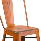 Flash Furniture 24" High Distressed Orange Metal Indoor-Outdoor Counter Height Stool with Back-Seat Size: 14''W x 14''D