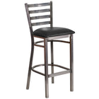 Flash Furniture HERCULES Series Clear Coated Ladder Back Metal Restaurant Barstool - Black Vinyl Seat-500 lb. Weight Capacity
