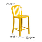 Flash Furniture 24" High Yellow Metal Indoor-Outdoor Counter Height Stool with Vertical Slat Back-Designed for Indoor and Outdoor Use