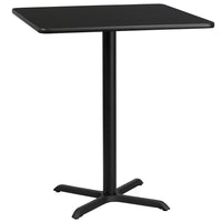 Flash Furniture 36'' Square Laminate Table Top, Black with 30'' x 30'' Bar-Height Table Base (XUBK3636T3030B)-Bar Height Hospitality Table