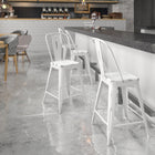 Flash Furniture 24" High Distressed Metal Indoor-Outdoor Counter Height Stool with Back - White-Cross Brace under seat provides extra stability