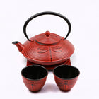Tao Tea Leaf Large Cast Iron Tea Pot with Stand and 2 Cups, Loose Leaf, 0.8L, Red-Handcrafted by professional artisans