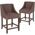 Flash Furniture Carmel 24" High Transitional Walnut Counter Height Stool with Accent Nail Trim in Brown Fabric-Counter Height