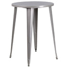 30'' Round Silver Metal Indoor-Outdoor Bar Table Set with 2 Vertical Slat Back Barstools [CH-51090BH-2-30VRT-SIL-GG]-Silver Powder Coat Finish