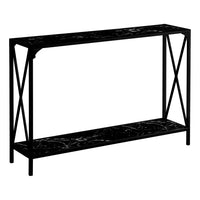 Monarch Specialties 2126 Accent Table - 48"L/Black Marble/Black Hall Console-2-tier console table featuring a rectangular tabletop and bottom shelf in a black marble-look finish