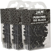 JAM Paper Push Pins, Black Pushpins, 3 Packs of 100, 300 Total (222419046g)-Black