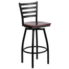 Flash Furniture HERCULES Series Black Ladder Back Swivel Metal Barstool - Mahogany Wood Seat-500 lb. Weight Capacity
