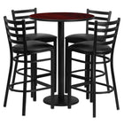 Flash Furniture 30" Round Mahogany Laminate Table Set with Round Base & 4 Ladder Back Metal Barstools - Black Vinyl Seat-Bar Height Table and Stool Set