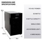 Koolatron 8 Bottle Wine Cooler, 0.8 cu. ft. (23L) Freestanding Thermoelectric Wine Fridge - Black-4 Removable wire racks accommodate different bottle shapes and sizes