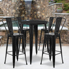 30'' Round Black Metal Indoor-Outdoor Bar Table Set with 4 Cafe Barstools [CH-51090BH-4-30CAFE-BK-GG]-30"W x 30"D x 41"H