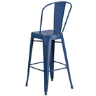 Flash Furniture 30"H Distressed Antique Blue Metal Indoor-Outdoor Barstool with Back-Drain Holes in Seat