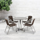 Flash Furniture 31.5'' Round Aluminum Indoor/Outdoor Table with 4 Rattan Chairs (TLH32RD020CHR4)-Designed for Commercial Use