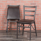 Flash Furniture HERCULES Brown Folding Ladder Back Metal Chair with Brown Vinyl Seat-18 Gauge Steel Frame