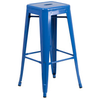 Flash Furniture 30" High Backless Blue Metal Indoor-Outdoor Barstool with Square Seat-Stackable Industrial Style Modern Stool