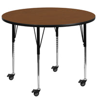 Flash Furniture Mobile 48" Round Oak HP Laminate Activity Table - Standard Height Adjustable Legs-Popular Round Activity Table