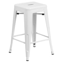 Flash Furniture 24" High Backless Metal Indoor-Outdoor Counter Height Stool with Square Seat - White-Stackable Industrial Style Modern Stool