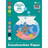 Pacon Roselle Vibrant Construction Paper - Assorted - 12" x 9" - 500 Sheets (PAC6555)-Assorted