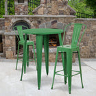 30'' Round Green Metal Indoor-Outdoor Bar Table Set with 2 Cafe Barstools [CH-51090BH-2-30CAFE-GN-GG]-30"W x 30"D x 41"H