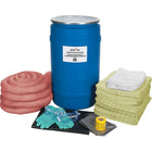 Zenith Safety 30-Gallon Spill Kits, Hazmat, With Polyethylene Drum-Contents: 75 Sorbent Pads (15" x 17"), 4 Sorbent Socks (3" x 120"), 1 Drain Cover (36" x 36"), 1 Caution Tape (3" x 300'), 2 Pairs Nitrile Gloves, 2XL (11), 2 Pairs Safety Goggles (One Size), 2 Microporous Coveralls, XL, 5 Disposal Bags (26" x 36")