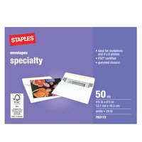 Staples Photo Envelope - 4" x 6" - 50 Pack-Protects your photos during mailing