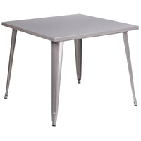 Flash Furniture 35.5" Square Silver Metal Indoor-Outdoor Table-Metal Cafe Table