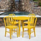 30'' Round Yellow Metal Indoor-Outdoor Table Set with 4 Vertical Slat Back Chairs [CH-51090TH-4-18VRT-YL-GG]-30"W x 30"D x 29.50"H