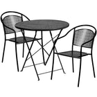 Flash Furniture 30'' Round Black Indoor-Outdoor Steel Folding Patio Table Set with 2 Round Back Chairs (CO30BKF03CHR2BK)-Set Includes Folding Table and 2 Chairs