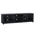CorLiving TV Bench with Glass Cabinets for TVs up to 90", Black Ravenwood-Large open center shelving area accommodates your A/V equipment