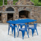 Flash Furniture 31.5'' x 63'' Rectangular Blue Metal Indoor-Outdoor Table Set with 4 Arm Chairs (ET-CT005-4-70-BL-GG)-Galvanized Steel, Metal, Rubber