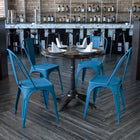 Flash Furniture Commercial Grade Distressed Antique Metal Indoor-Outdoor Stackable Chair - Blue-Small Caps on cross brace protect finish when stacked