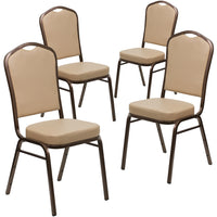 Flash Furniture HERCULES Series Crown Back Stacking Banquet Chairs with Tan Vinyl & Copper Vein Frame - 4 Pack-Set of 4 Multipurpose Banquet Chairs