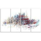 Designart Red, White and Blue 4-Panel Cityscape Canvas Art Print, (PT3304-271)-Print