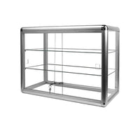 Eddie's Hang-Up Display Ltd. Glass Aluminum Countertop Display Case, Locking, 2 Shelves, Silver (165063)-Small countertop display case with two shelves