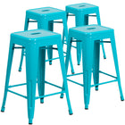 Flash Furniture Commercial Grade 24" High Backless Crystal Teal-Blue Indoor-Outdoor Counter Height Stool-Set of 4 Stackable Industrial Style Modern Stools