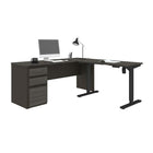 Bestar Prestige 2-Piece Set: A Standing Desk and A Desk, Bark Grey & Slate-The L-Desk features an impact resistant PVC edge, classic moldings and a modesty panel on the credenza