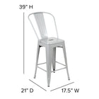 Flash Furniture 24" High Silver Metal Indoor-Outdoor Counter Height Stool with Back-Footrest