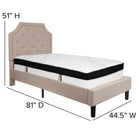 Flash Furniture Brighton Twin Size Tufted Upholstered Platform Bed in Beige Fabric with Memory Foam Mattress-Beige Fabric Upholstery