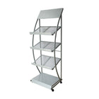 Futech 3-Shelves Rolling Brochure Holder - 19"W x 15"D x 54"H - Silver-The Futech BRH-3S is a three tier display rack for print display. The rack is equipped with four casters for mobility. If you're looking to advertise your product, company, or general information through print display, this rack is a great start for advertising.
