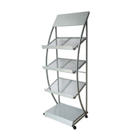 Futech 3-Shelves Rolling Brochure Holder - 19"W x 15"D x 54"H - Silver-The Futech BRH-3S is a three tier display rack for print display. The rack is equipped with four casters for mobility. If you're looking to advertise your product, company, or general information through print display, this rack is a great start for advertising.
