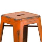 Flash Furniture 24" High Backless Distressed Orange Metal Indoor-Outdoor Counter Height Stool-500 lb. Weight Capacity